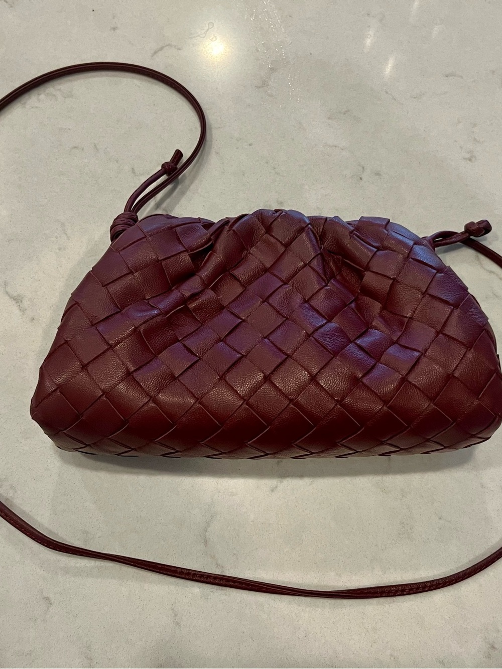 Bottega Veneta Intrecciato Woven Leather Crossbody Bag in Deep Burgundy